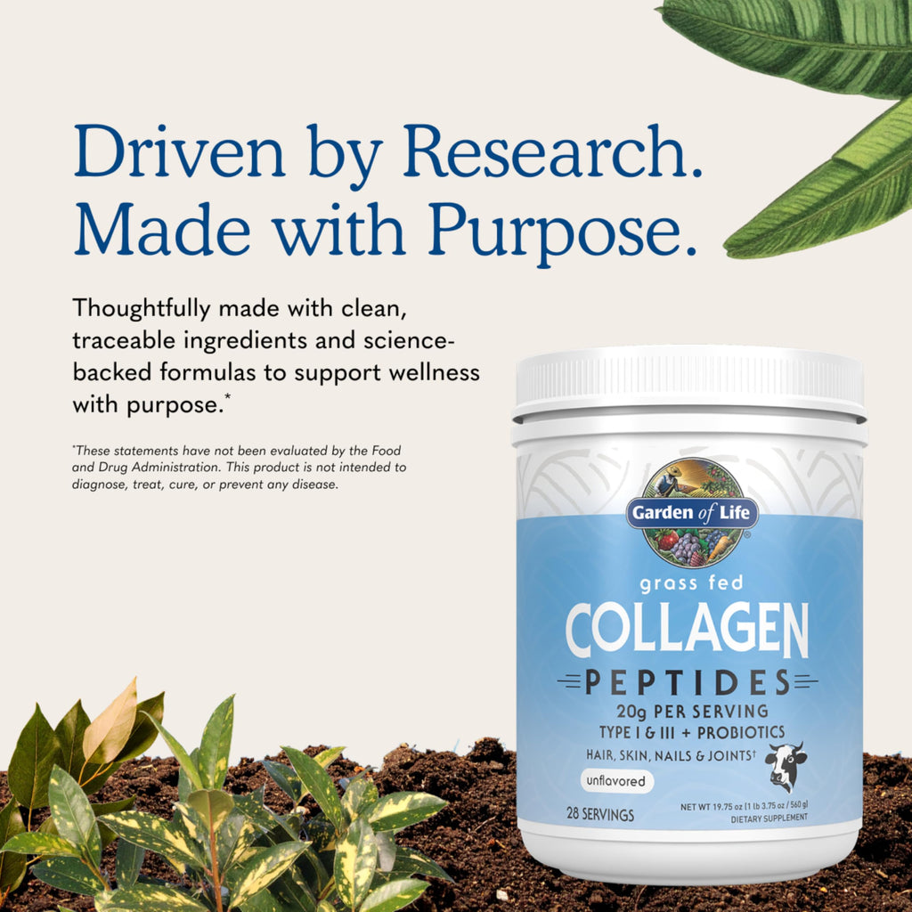 Garden of Life Grass Fed Collagen Peptides Powder Unflavored Collagen Powder for Women Men Hair Skin Nails Joints, Hydrolyzed Collagen Protein Supplements, Collagen for Women & Men, 28 Servings