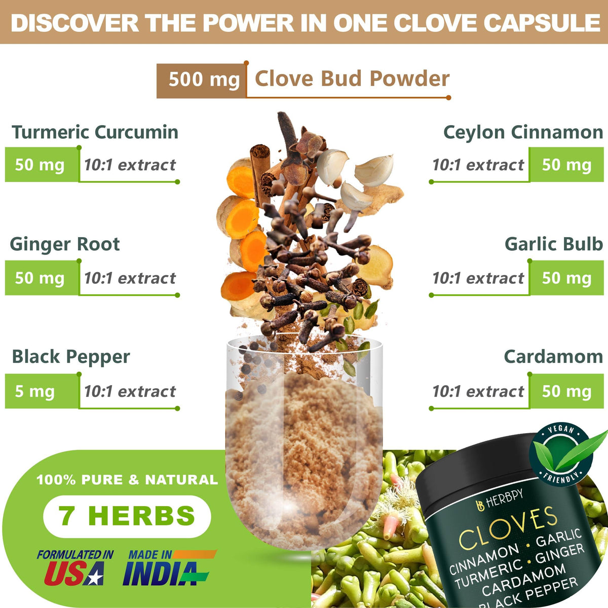 Herbpy 7in1 Clove Supplement 500mg, Support Digestion, Immune, Heart Health