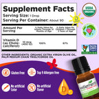Wellements Organic Baby Vitamin D3 Liquid Drop 400IU Newborn+ 90 Day Supply | Certified Newborn+ Liquid Vitamin D3 Drops, Support Healthy Growth & Bone Development 400 IU per Drop (1 Drop Daily)