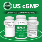 Dr. Berg Highly-Potent Niacin 500 mg – Now Only 125 mg per Capsule for Niacin Flush Tolerance Building – Gradually Increase to 500mg a Day – Vitamin B3 for Heart, Brain & Energy Support – 100 Capsules