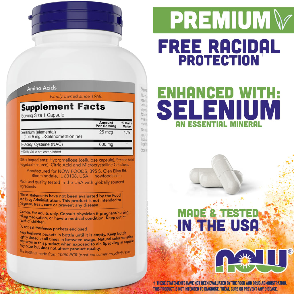 Buy now Now NAC 600 mg, 400 Capsules, N-Acetyl Cysteine with Selenium at indiglob india
