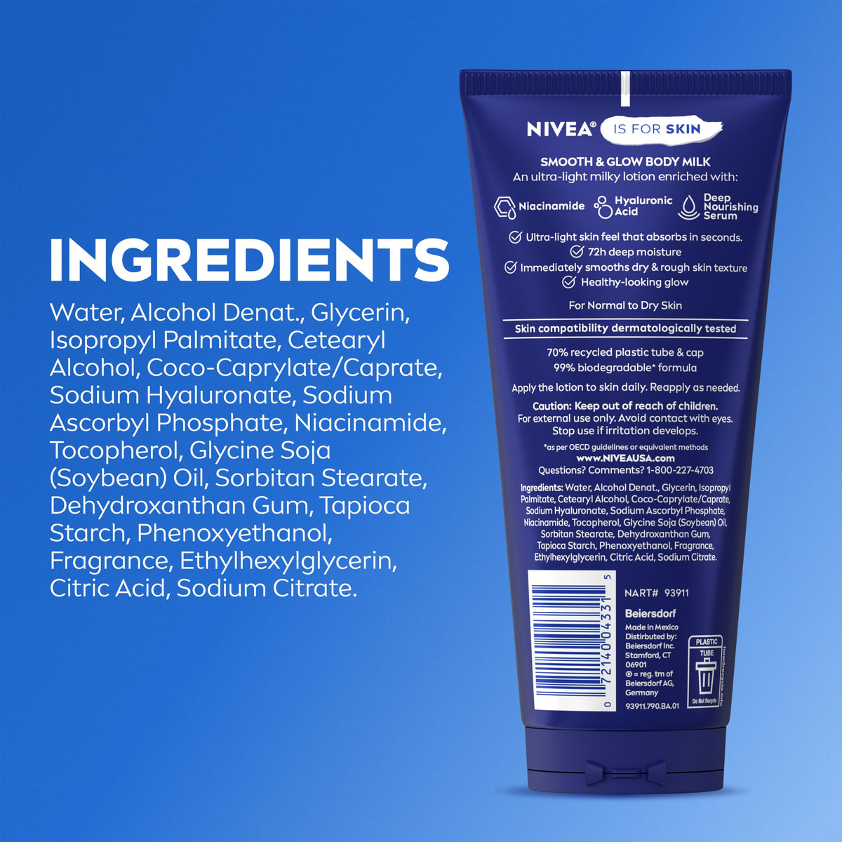 NIVEA Body Milk Smooth and Glow Ultra-Light Milky Serum, 6.7 FL OZ
