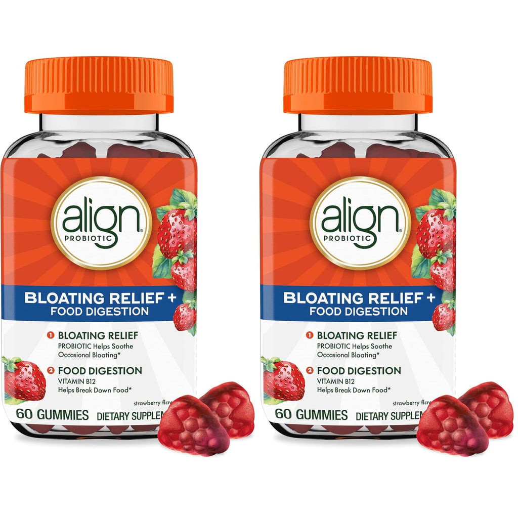 Align Probiotic, Bloating Relief + Food Digestion, Probiotics for Women and Men, Probiotic Helps Soothe Occasional Bloating*, with Vitamin B12 to Help Break Down Food into Cellular Energy*,60 Gummies