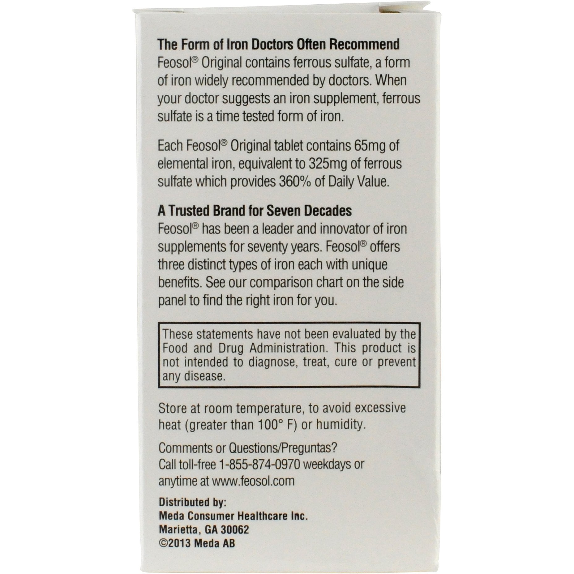 Feosol Original Iron Supplement Tablets, Non-heme, 65mg Iron per Pill, 1 Per Day, 120ct, 4 Month Supply, for Energy and Immune System Support, Made in USA | Iron supplements for energy and immune system support, small coated ferrous sulfate tablets