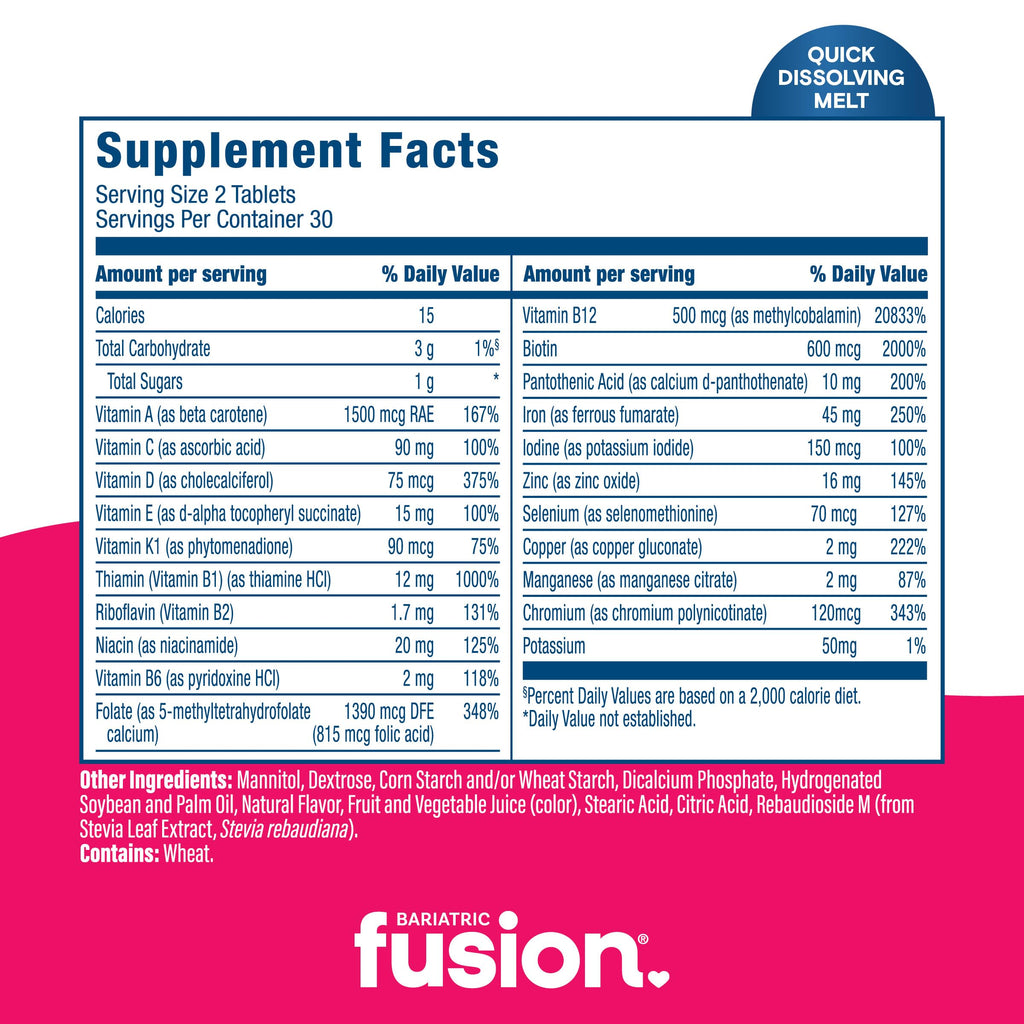 Bariatric Fusion Multivitamin with 45mg Iron, 60 Quick Melt Tablets