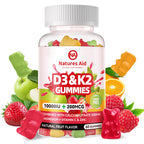 Natures aid Sugar-Free Vitamin D3 K2 Gummies with Calcium + K2 (MK-7), Magnesium Citrate, Vitamin C, Extra Strength - Ultimate Absorption for Bone Muscle Teeth Immune, Vegan - 120 Gummies