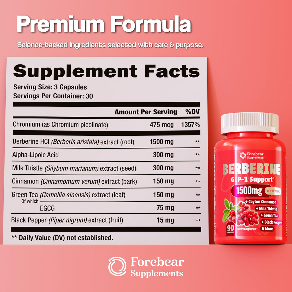 Berberine 1500mg GLP-1 Weight Loss Supplement Pills for Women & Men