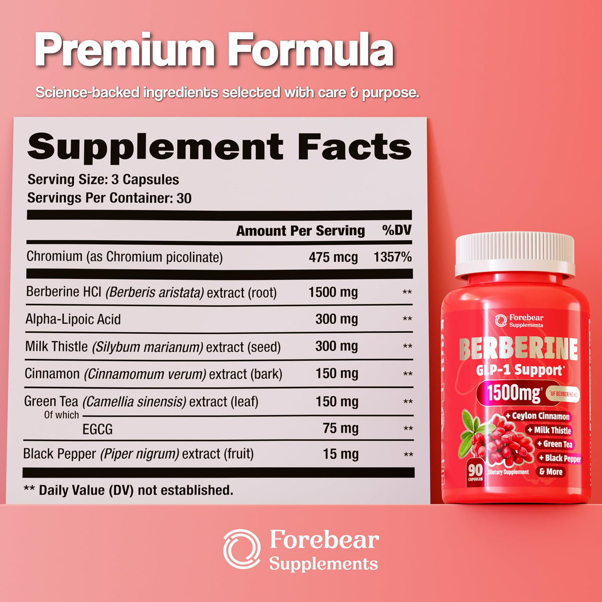 Berberine 1500mg GLP-1 Weight Loss Supplement Pills for Women & Men