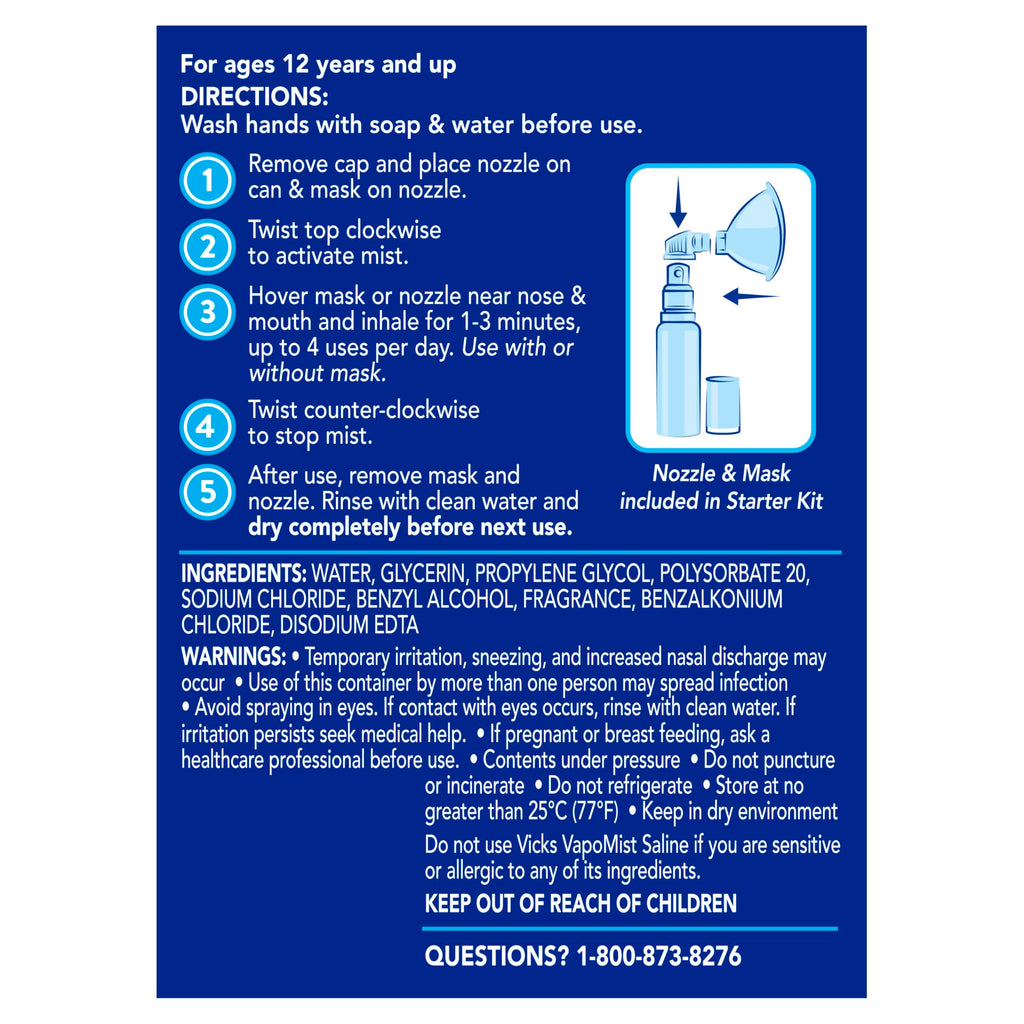 Buy now Vicks VapoMist Saline Refill, Gentle Saline Mist with Soothing Vicks Vapors, Non- Medicated, 1.7 oz at indiglob india