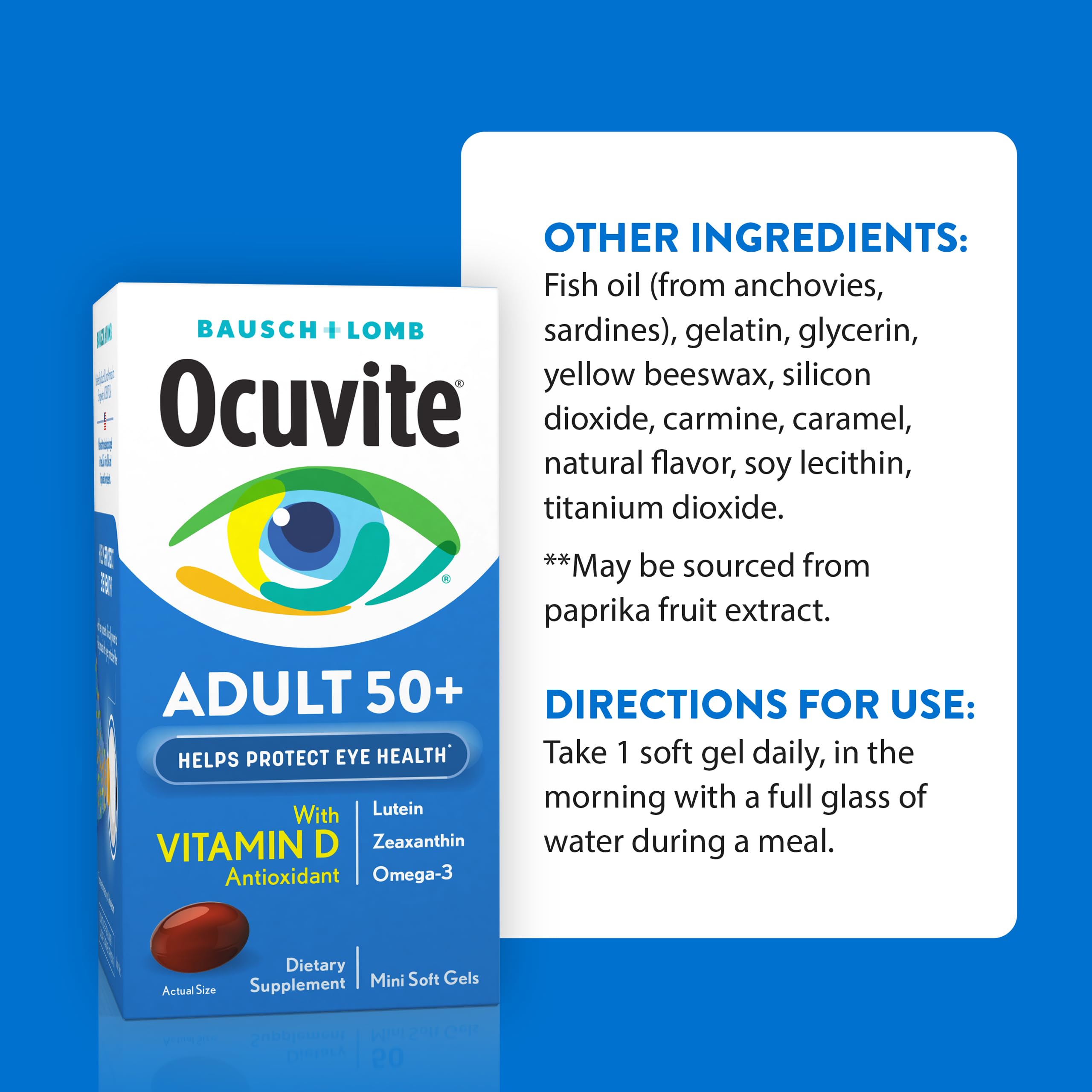 Ocuvite 50+ Eye Vitamins, Lutein & Zeaxanthin Supplement, 90 Softgels | Eye health supplement for adults 50+, omega-3, zinc, vitamins C & E, supports macular health*, men & women