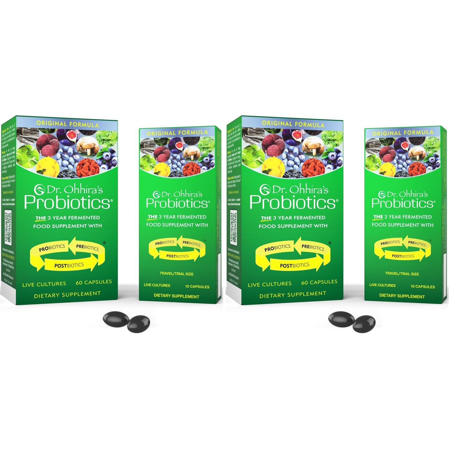 Dr. Ohhira's Probiotics, Original Formula, 60 Caps with Bonus 10 Capsule Travel Pack - 13 Probiotic Strains with Prebiotics and Postbiotics