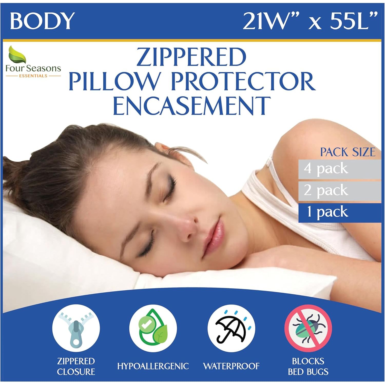 Buy now Four Seasons Essentials Waterproof King Pillow Protectors (Set of 2) – Zippered Pillow Cover Hypoallergenic Dust Allergy Proof Encasement Body Size at indiglob india