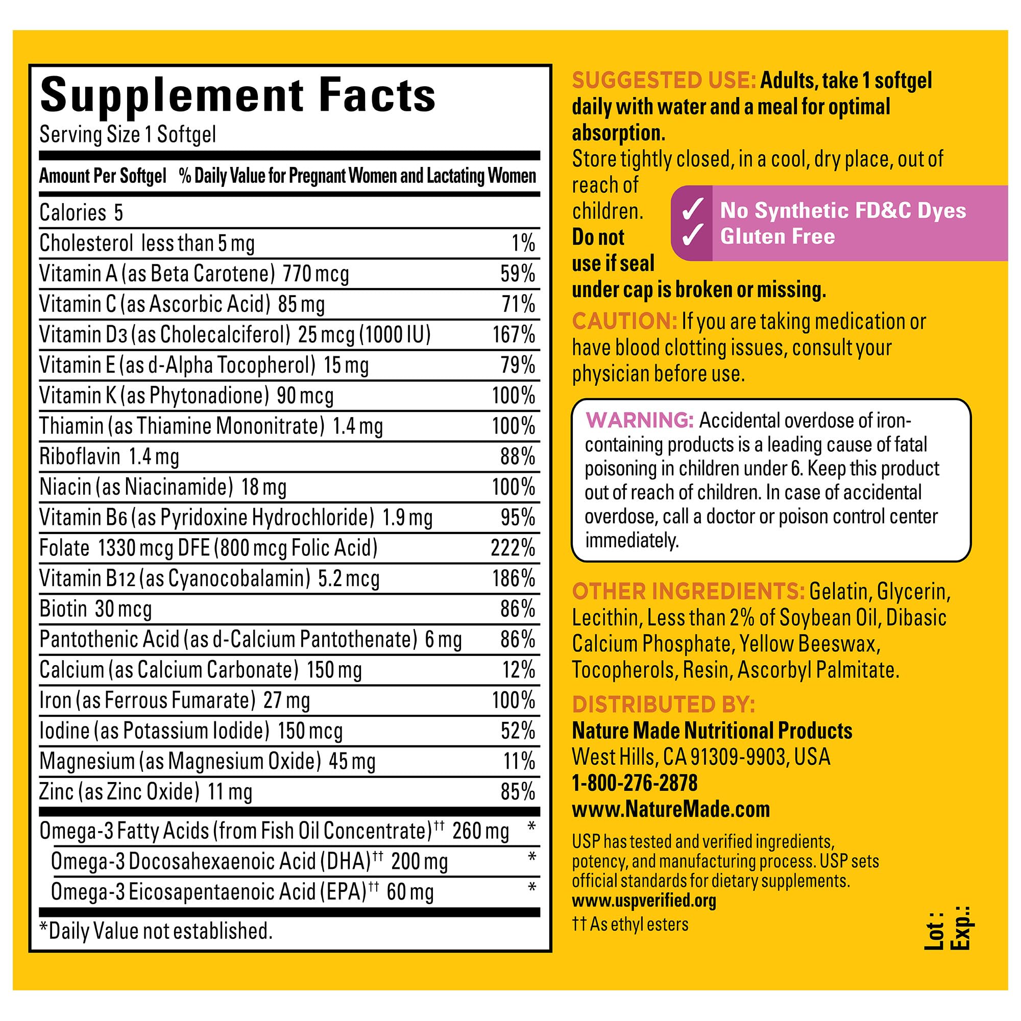 Buy now Nature Made Prenatal Vitamins for Women with Folic Acid + DHA, Prenatal Vitamin and Mineral Supplement for Daily Nutritional Support, 110 Softgels, 110 Day Supply at indiglob india