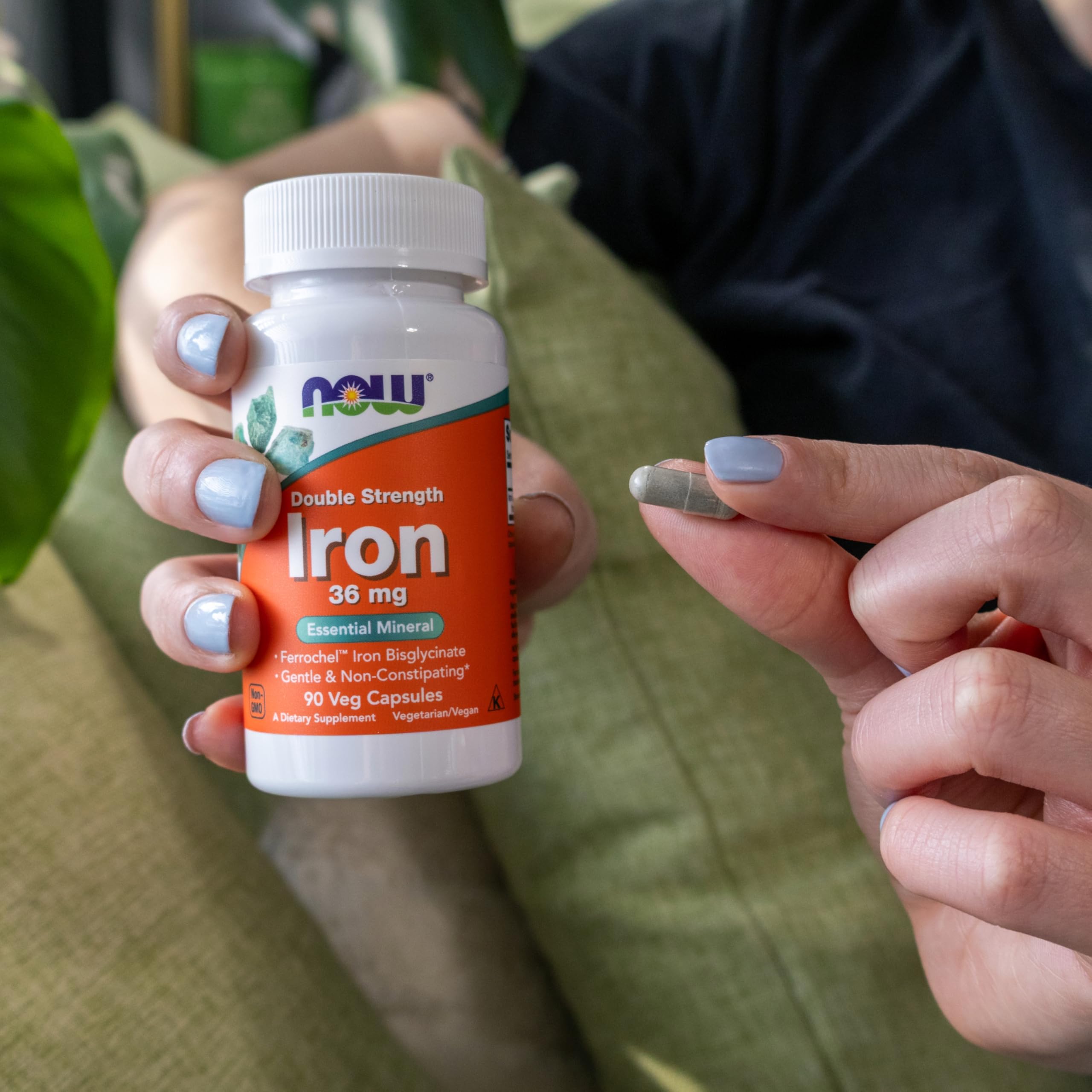 Buy now NOW Supplements, Iron 36 mg, Double Strength, Non-Constipating*, Essential Mineral, 90 Veg Capsules at indiglob india