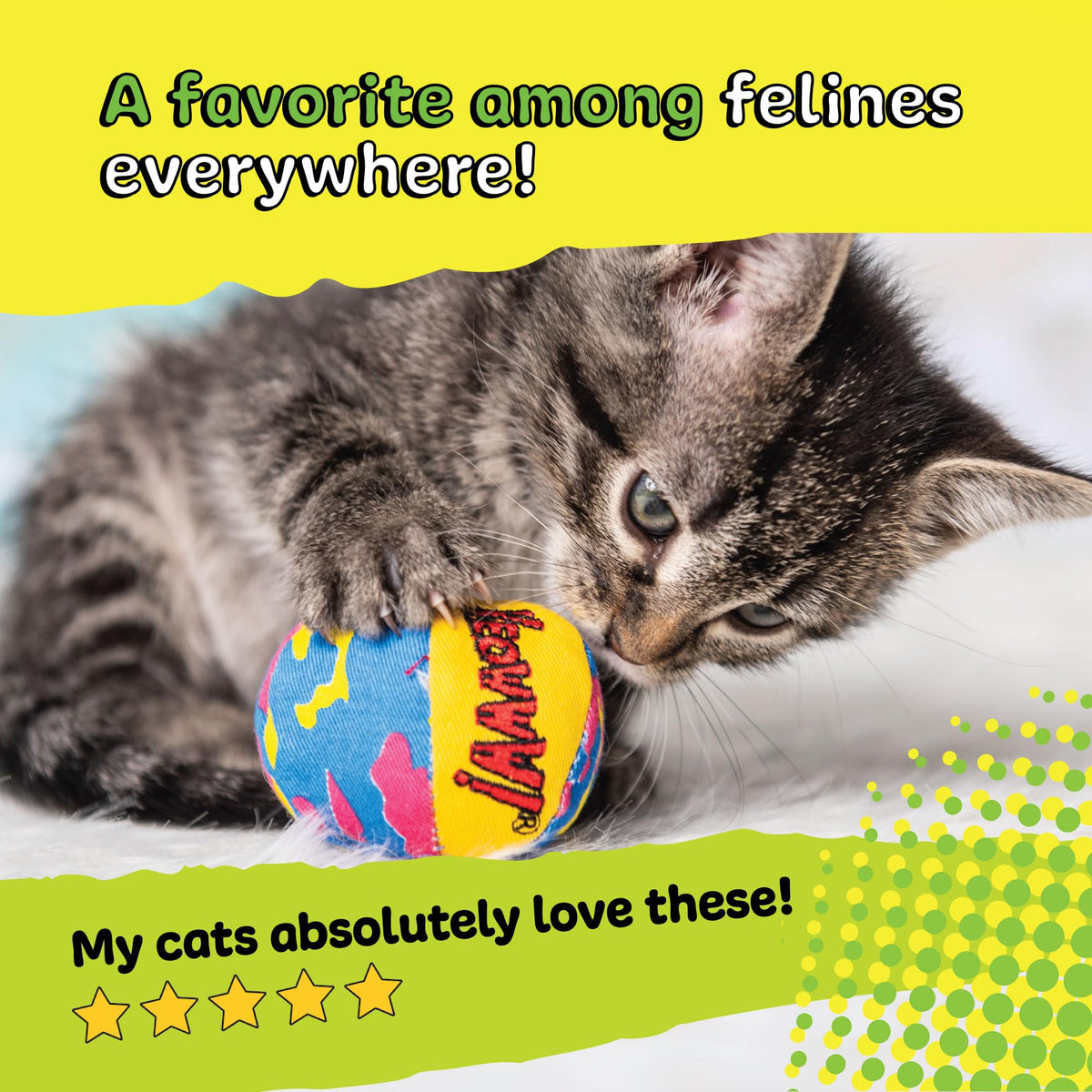 Yeowww! Catnip My Cats Balls Toys for Cats - 3-Pack - Durable Cotton Twill - Made in the USA - Stuffed with Organically Grown Catnip