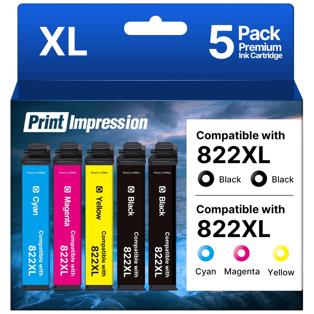 Remanufactured Replacement for Epson 822XL Ink Cartridges Combo Pack