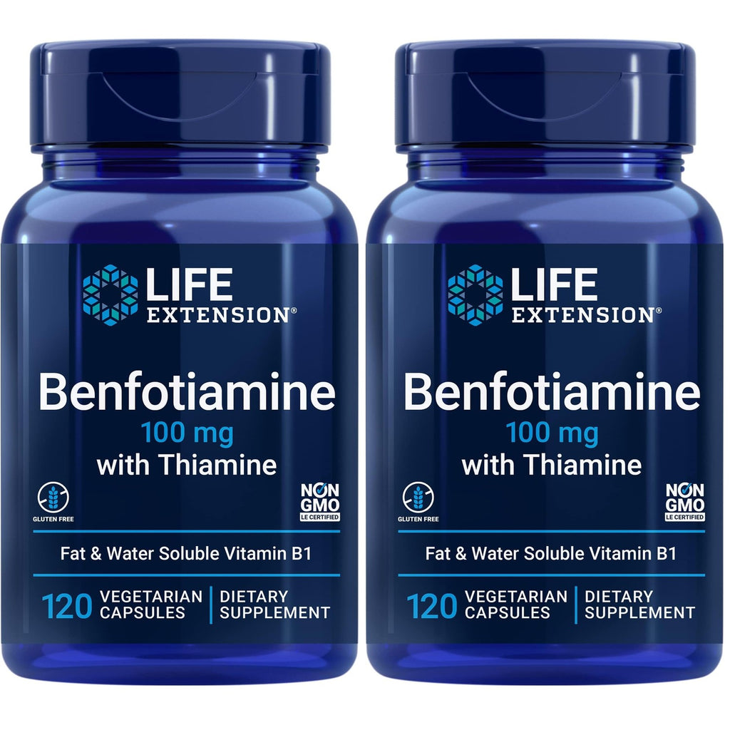 Life Extension Benfotiamine with Thiamine, 100 mg benfotiamine, Cardiovascular Health, Brain Health, Non-GMO, Gluten-Free, 120 Vegetarian Capsules