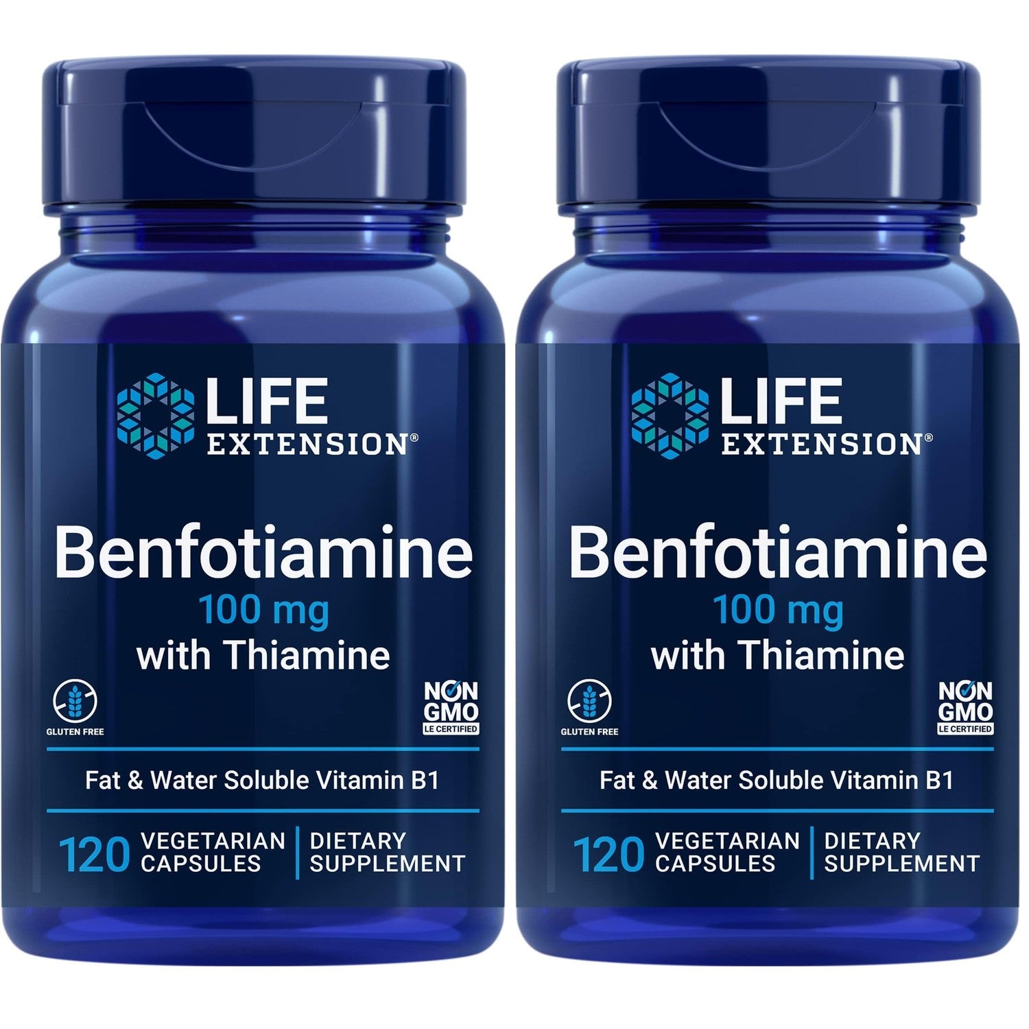Life Extension Benfotiamine with Thiamine, 100 mg benfotiamine, Cardiovascular Health, Brain Health, Non-GMO, Gluten-Free, 120 Vegetarian Capsules