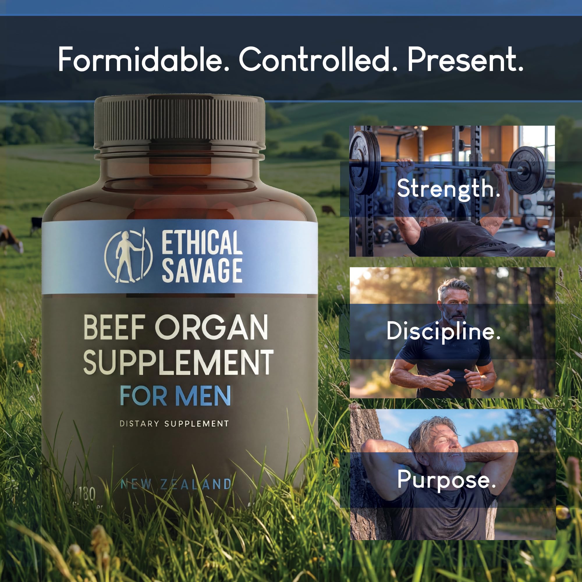Beef Organ Supplement for Men | Grass-Fed Testicle, Blood, Liver, Heart & Bone Marrow | Primal Energy, Stamina & Daily Performance | 90-Day Supply