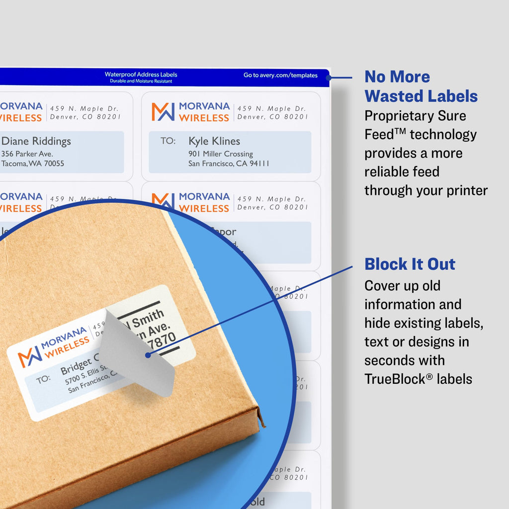 Avery Printable Shipping Labels with Sure Feed, 3-1/3" x 4", White, 150 Blank Mailing Labels (5264)