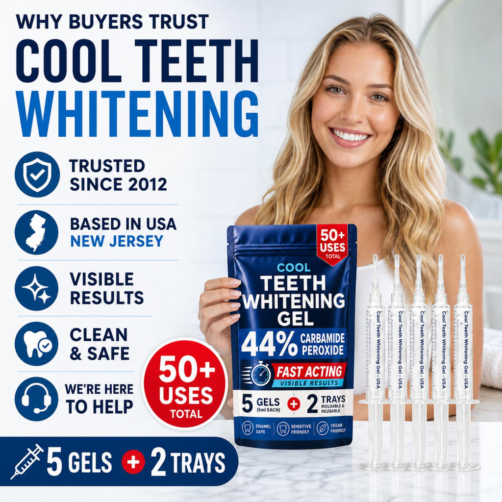 Teeth Whitening Gel with Trays 44% Carbamide Peroxide 5 Syringes - 50+ Uses