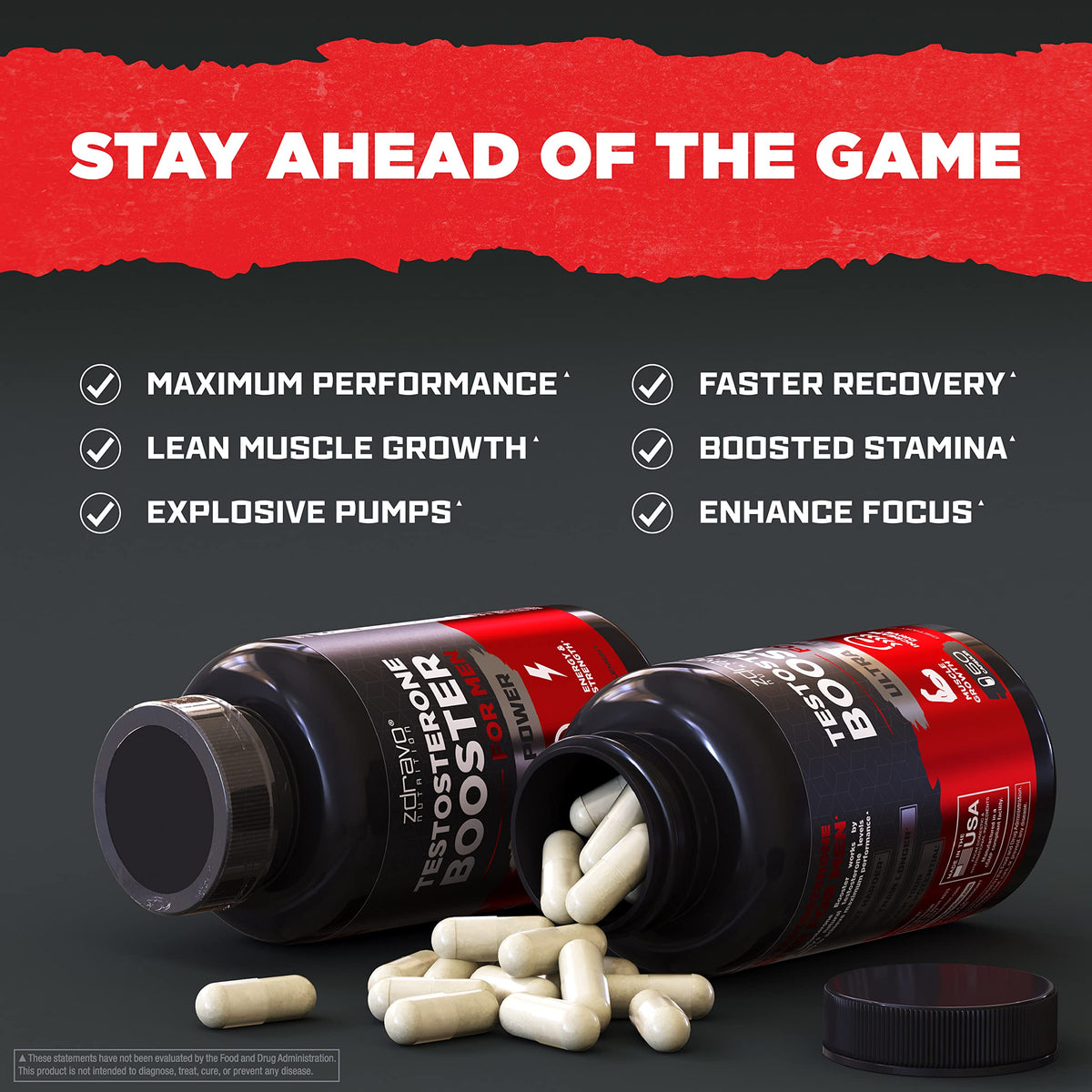 Testosterone Booster for Men - Supports Strength, Stamina, Muscle Growth