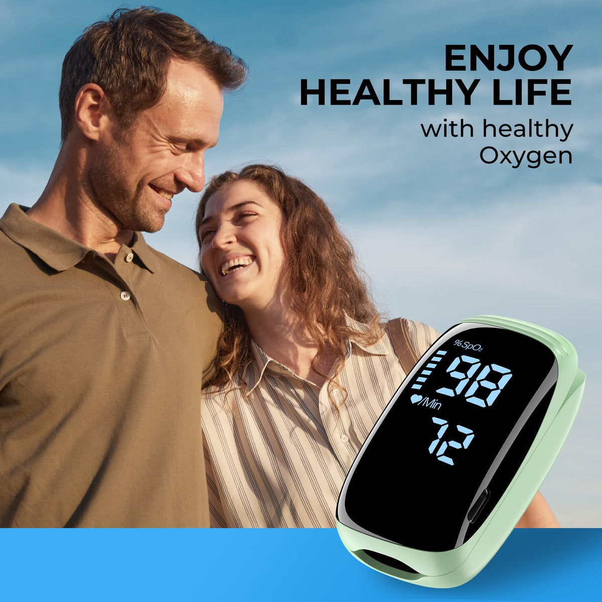 Finger Pulse Oximeter, Fingertip Blood Oxygen Saturation with Pulse Monitor Rechargeable, Accurate Spo2 Reading for Home, Outdoor Sports，Blue