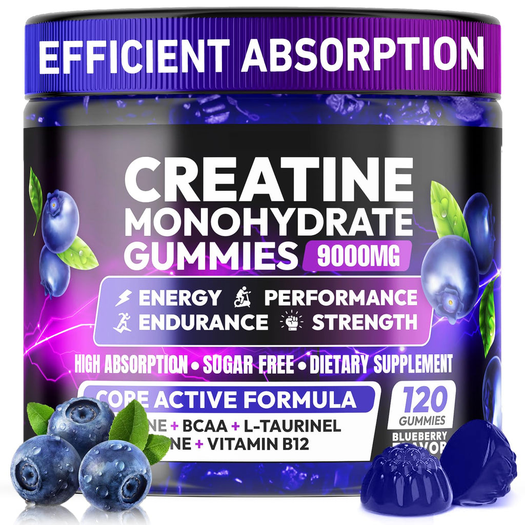 Creatine Monohydrate Gummies 5000MG, Creatine Gummy for Men & Women 120Ct | Pre-Workout for Adults, Creatine Gummy with L-Taurine, BCAA 2:1, B12/6 for Muscle Support, Enhance Strength, Energy Boost