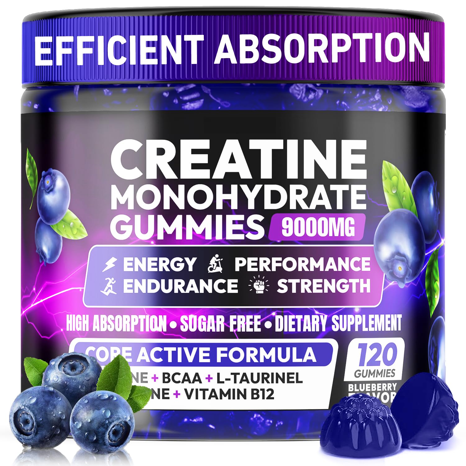 Creatine Monohydrate Gummies 5000MG, Creatine Gummy for Men & Women 120Ct | Pre-Workout for Adults, Creatine Gummy with L-Taurine, BCAA 2:1, B12/6 for Muscle Support, Enhance Strength, Energy Boost