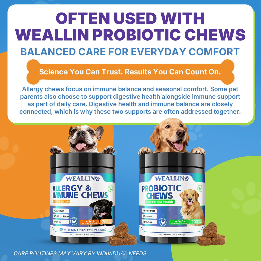 WEALLIN Dog Allergy Chews with Probiotics, Skin & Immune Support, 200 Ct