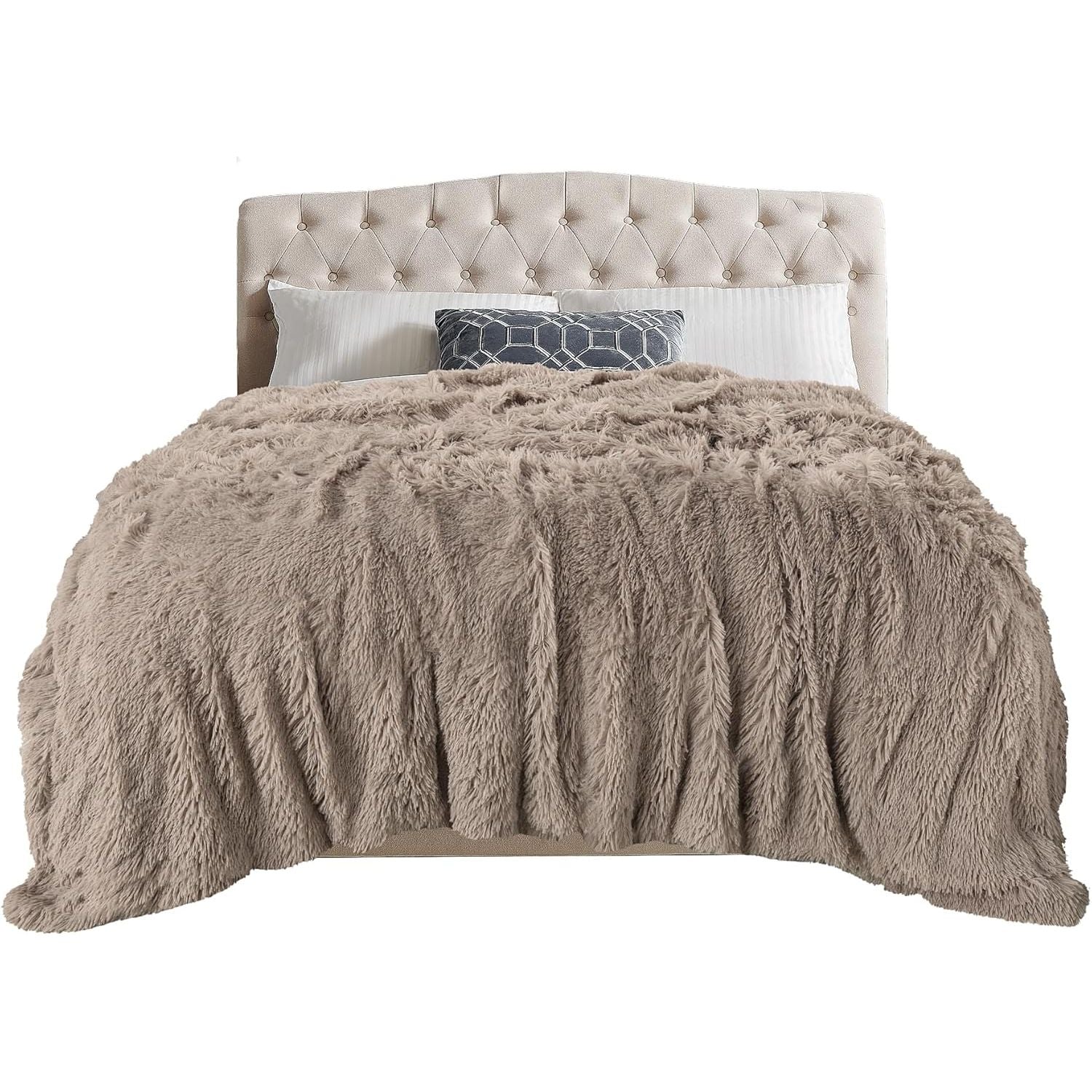Buy now TOONOW Extra Soft Fuzzy Faux Fur Throw Blanket 50"x60", Reversible Lightweight Fluffy Cozy Plush Comfy Microfiber Fleece Decorative Shaggy Blanket for Couch Sofa Bed, Pure White 70"x78" Khaki at indiglob india