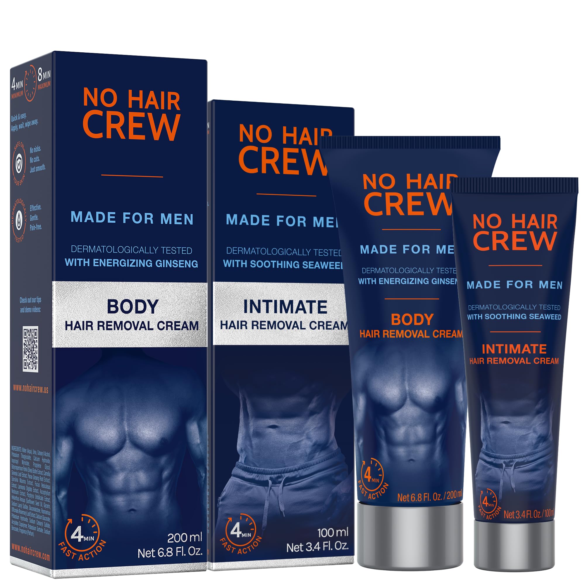 No Hair Crew Intimate/Private At Home Hair Removal Cream for Men - Painless, Flawless, Soothing Depilatory for Unwanted Coarse Male Body Hair, 100ml