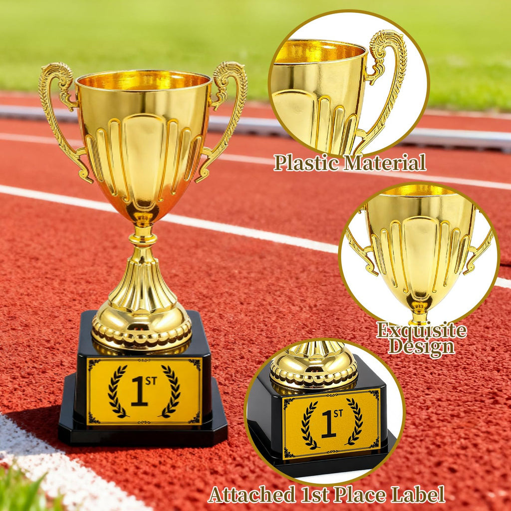 7.48" Gold Plastic Trophy Award with Pre-Attached 1st Place Label, Small Winner Cup for Kids Sports, Parties, School Competitions