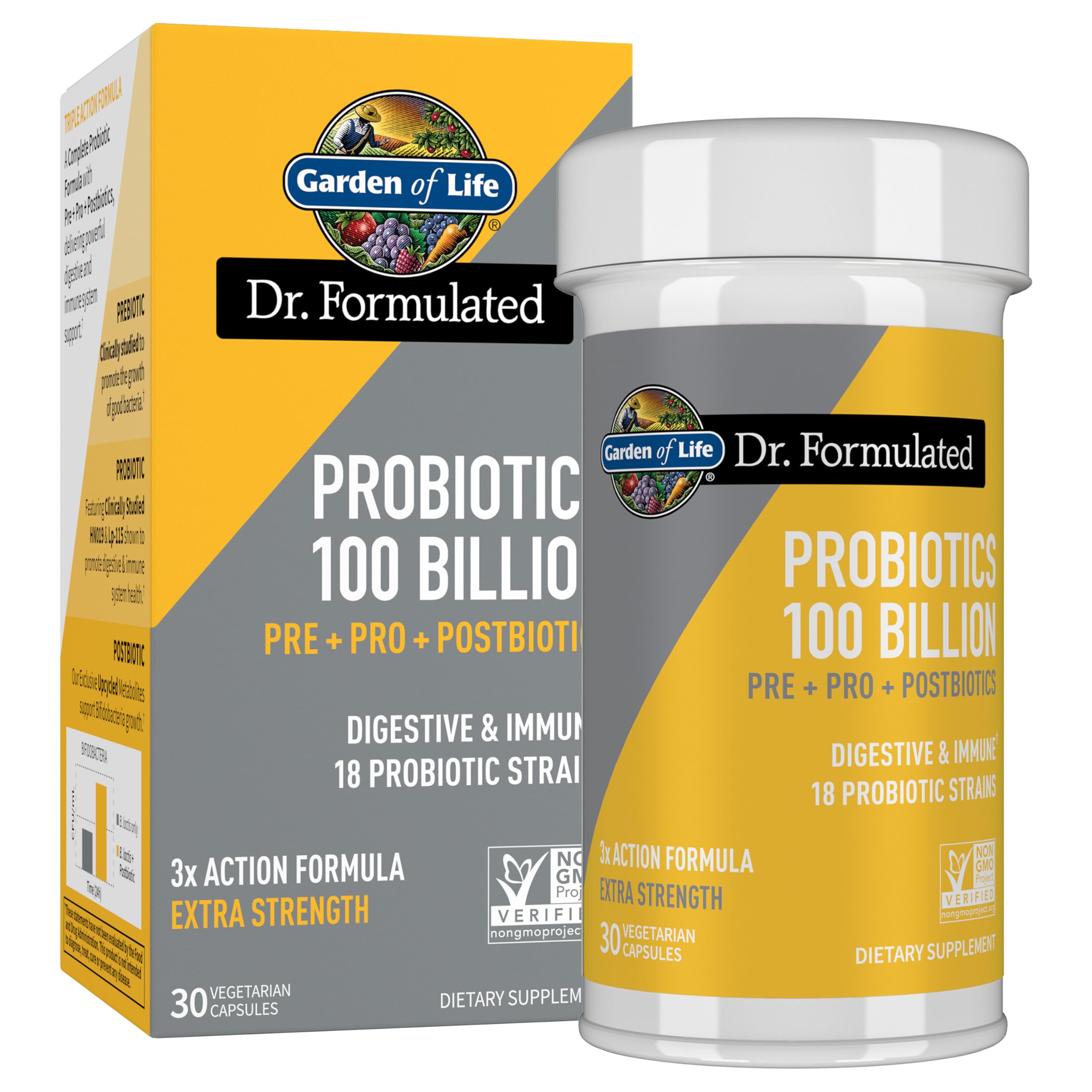 Garden of Life Dr. Formulated Pre, Post & Probiotics 100 Billion CFU, 30ct | Pre, Post & Probiotic Once Daily Supplement for Women & Men, Extra Stength, 30 Day Supply