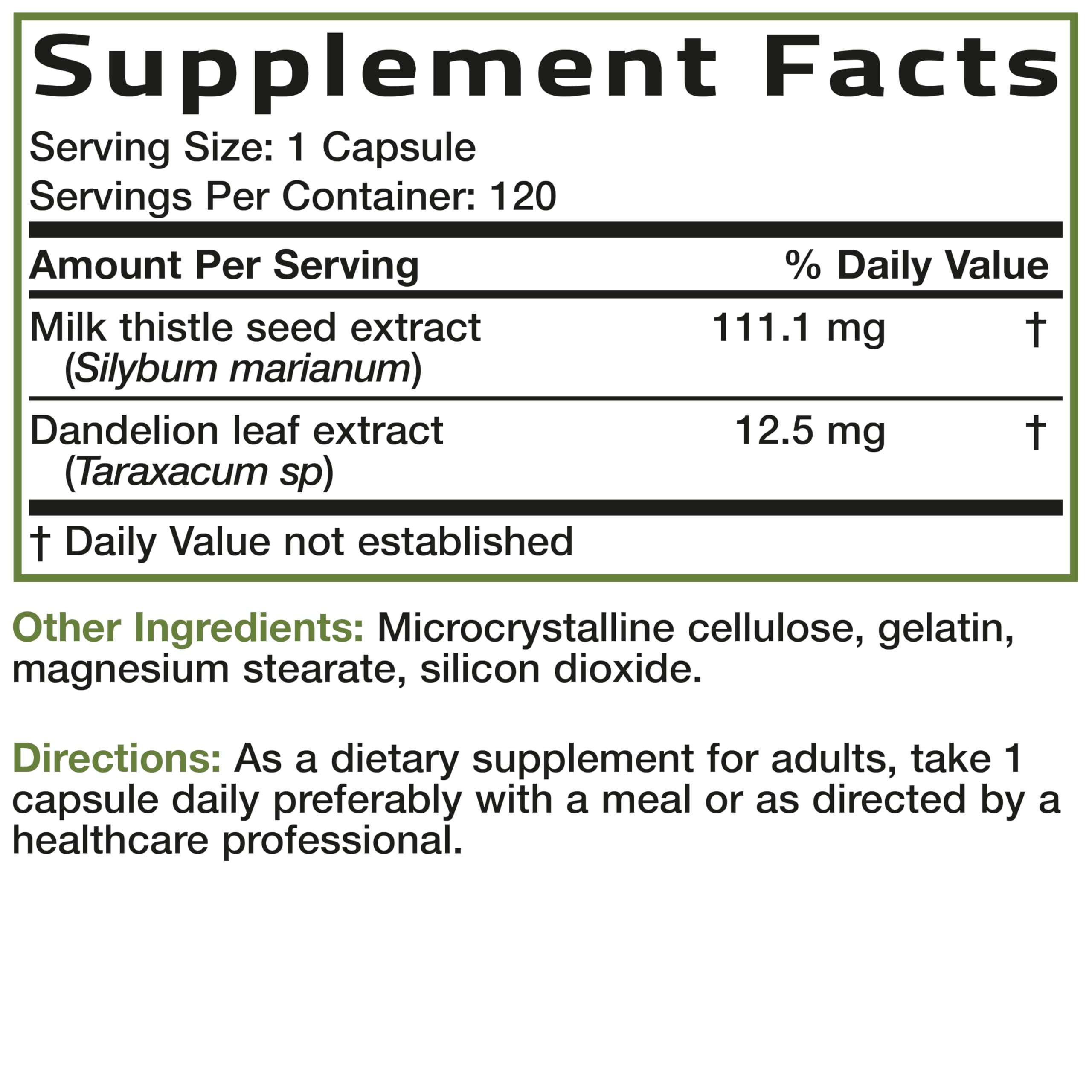 Bronson Milk Thistle Silymarin Marianum & Dandelion Extract, 120 Capsules | 2-in-1 Liver Cleanse, Health, Detox & Antioxidant Support, Non-GMO, Gluten-Free, Soy-Free
