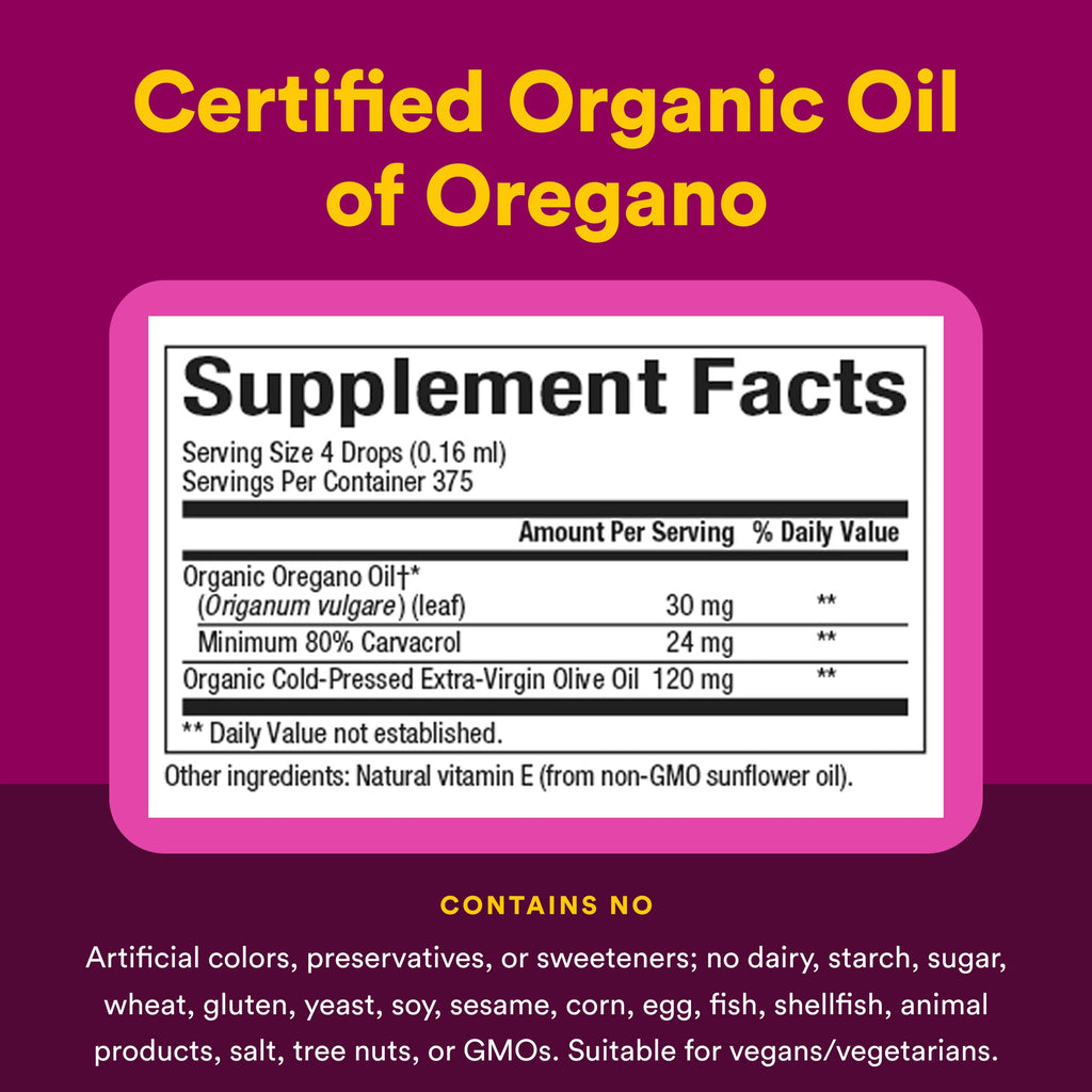 Natural Factors Oil of Oregano - Liquid Antioxidant Support Supplement for Immune Support - Easy Swallow Health Supplement with Non-GMO & Gluten-Free Formula - 2 fl oz (375 Servings)