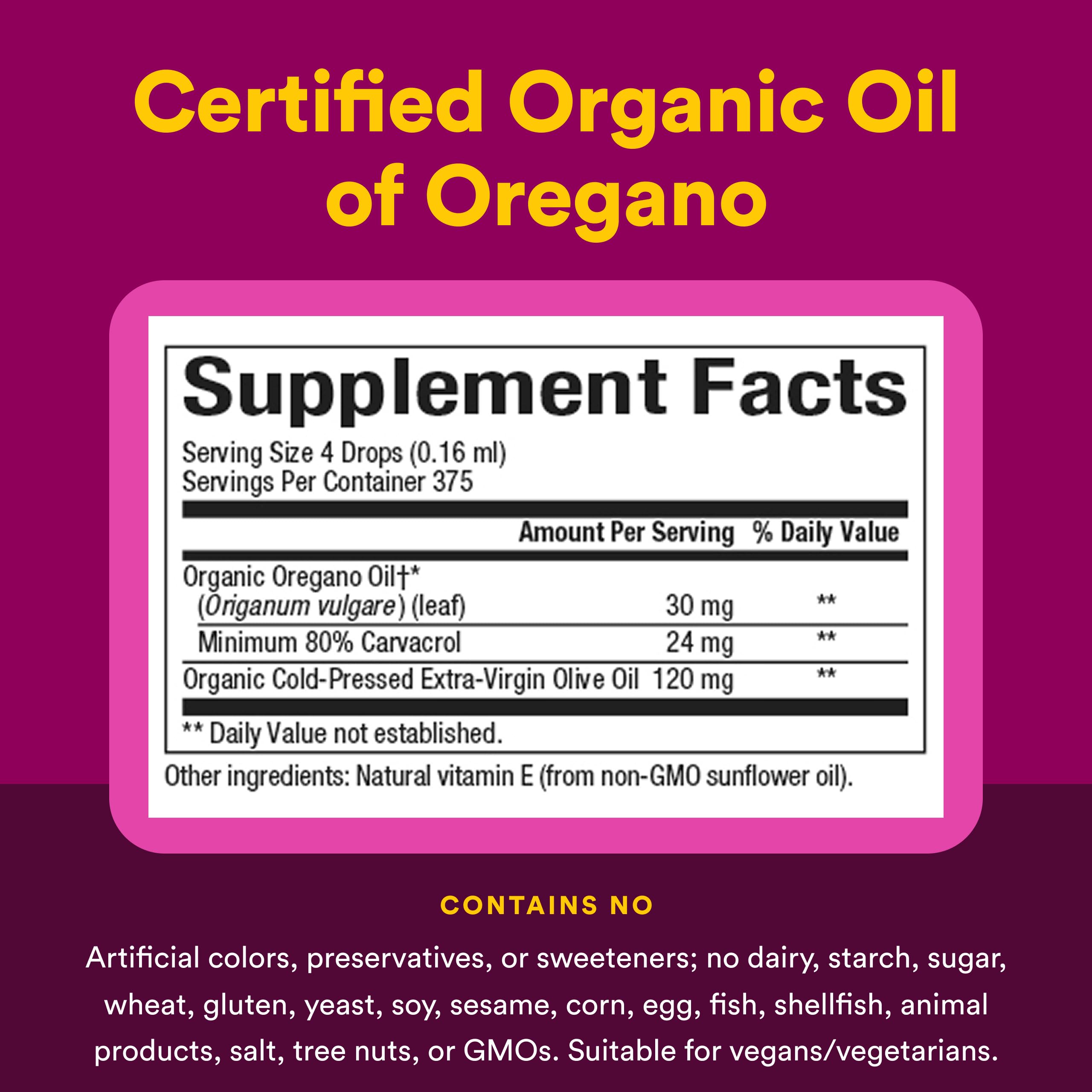 Natural Factors Oil of Oregano - Liquid Antioxidant Support Supplement for Immune Support - Easy Swallow Health Supplement with Non-GMO & Gluten-Free Formula - 2 fl oz (375 Servings)