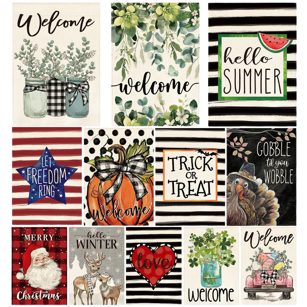 AVOIN colorlife Set of 12 Seasonal Holiday Garden Flags 12x18 Inch