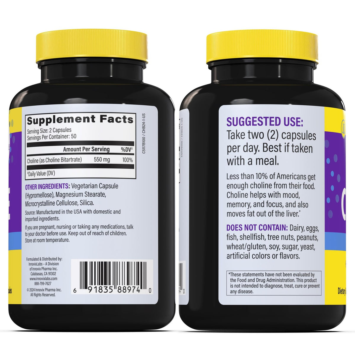 InnovixLabs Choline Supplement 550 mg Supports Memory & Focus, 100 Capsules