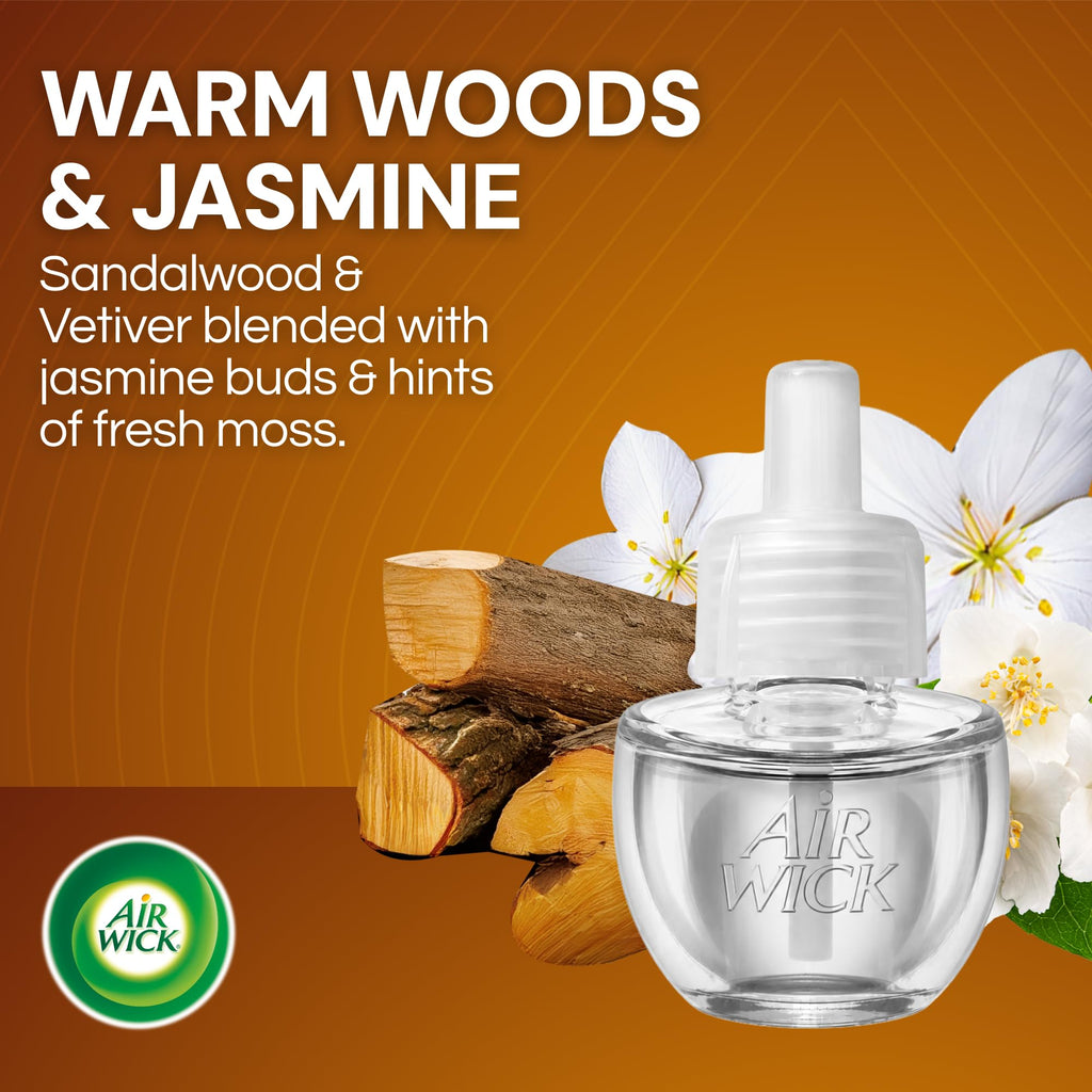 Air Wick Plug-In Scented Oil Refills, Warm Woods & Jasmine, 4 Count