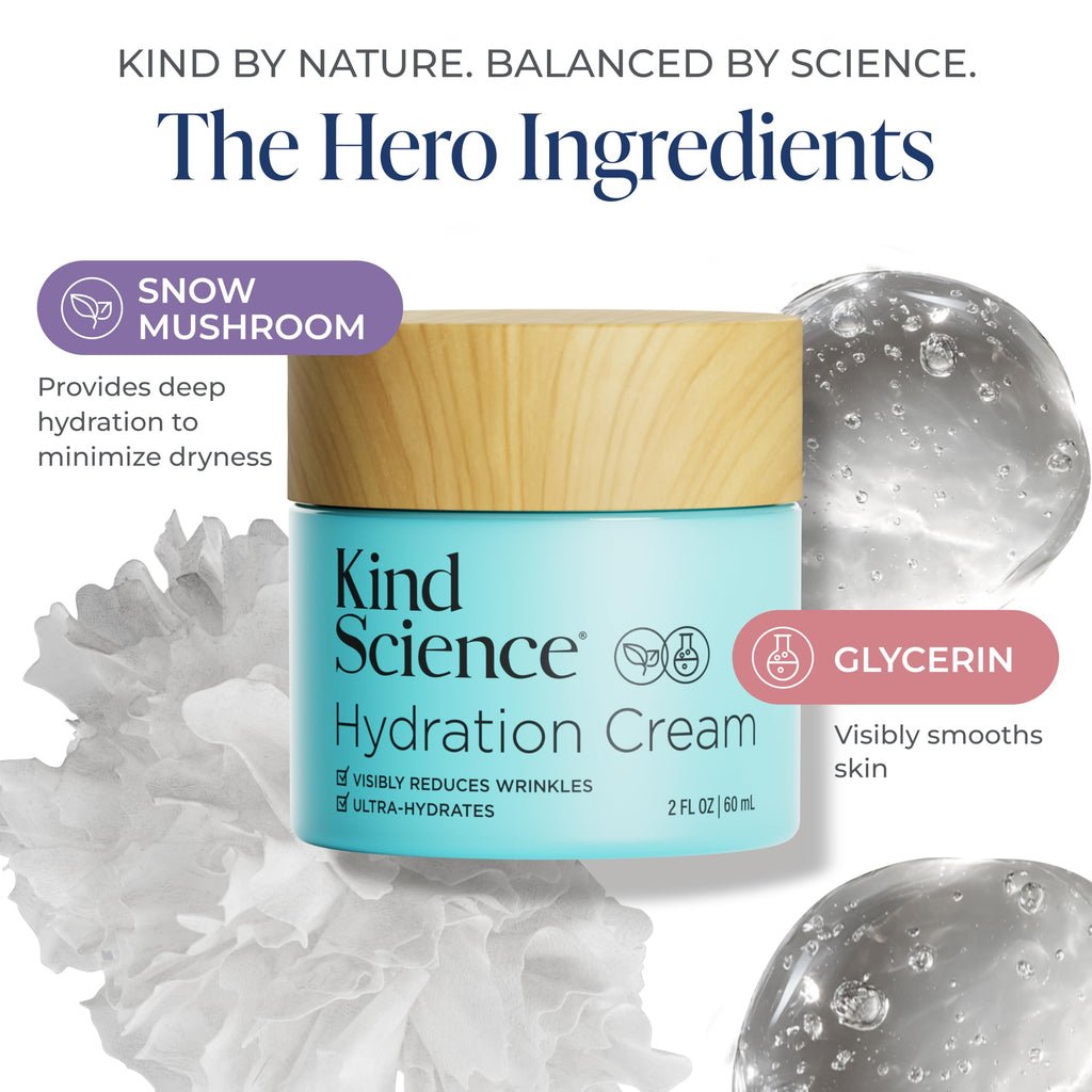 Kind Science Hydration Cream - Moisturizer Face Cream For Women - Anti Aging for Day and Night - Visibly Reduces Wrinkles, Improves Smoothness & Elasticity - Fragrance Free, Cruelty Free, 2 oz