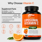 NutriFlair Liposomal Vitamin C 1700mg, 180 Capsules - High Absorption, Fat Soluble VIT C, Higher Bioavailability Immune System Support & Collagen Booster, Non-GMO, Vegan Pills