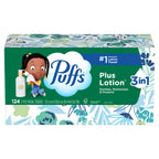 Puffs Facial Tissues Plus Lotion, 8 Family Rectangle Boxes, 124 Facial Tissues per Box, Allergies and Colds (Packaging May Vary)