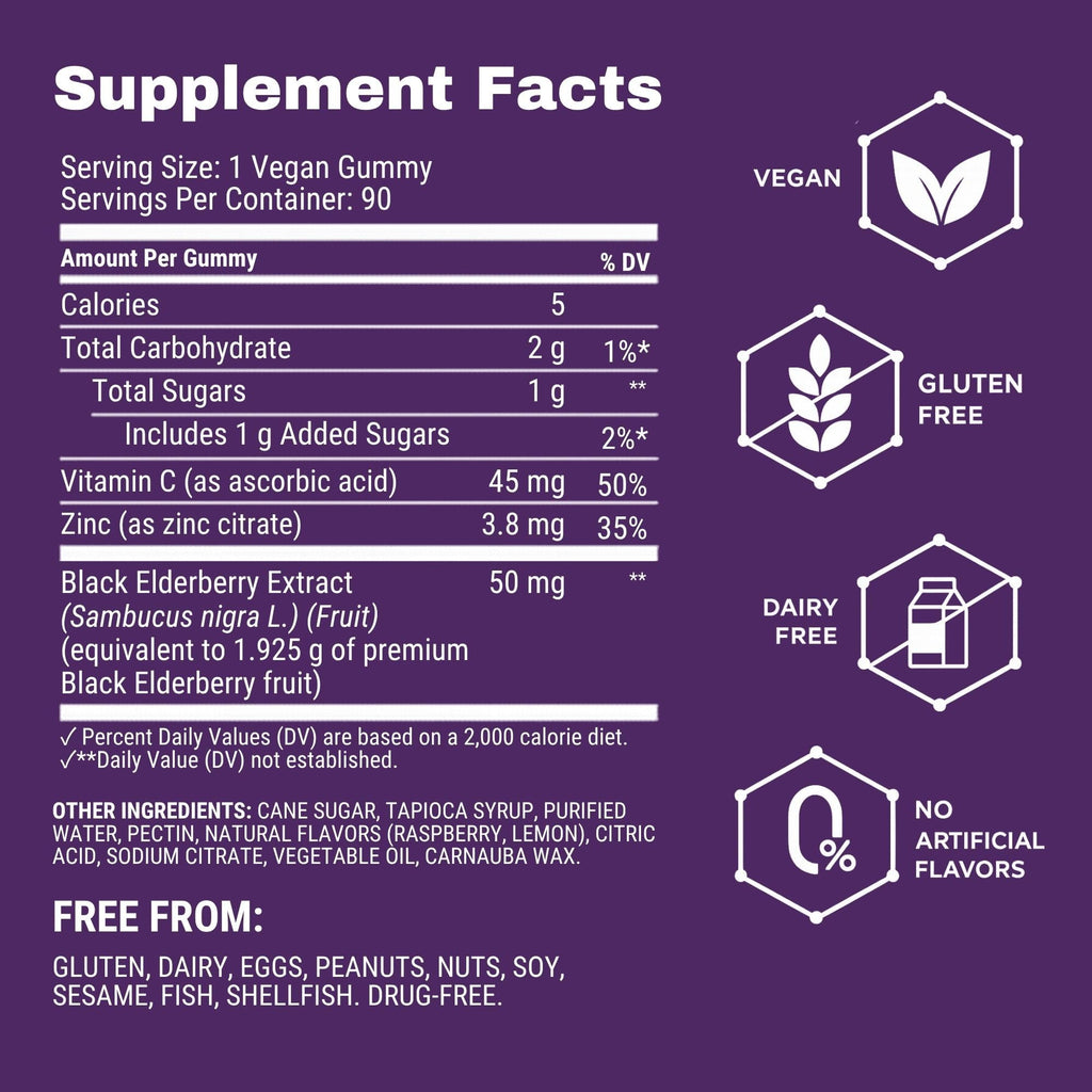 Sambucol Elderberry Gummies - Immune Support Supplement - 90 Count | Advanced Formula For Adults & Kids with Vitamin C & Zinc, Sambucol Elderberry are High in Antioxidants, Gluten Free, Vegan