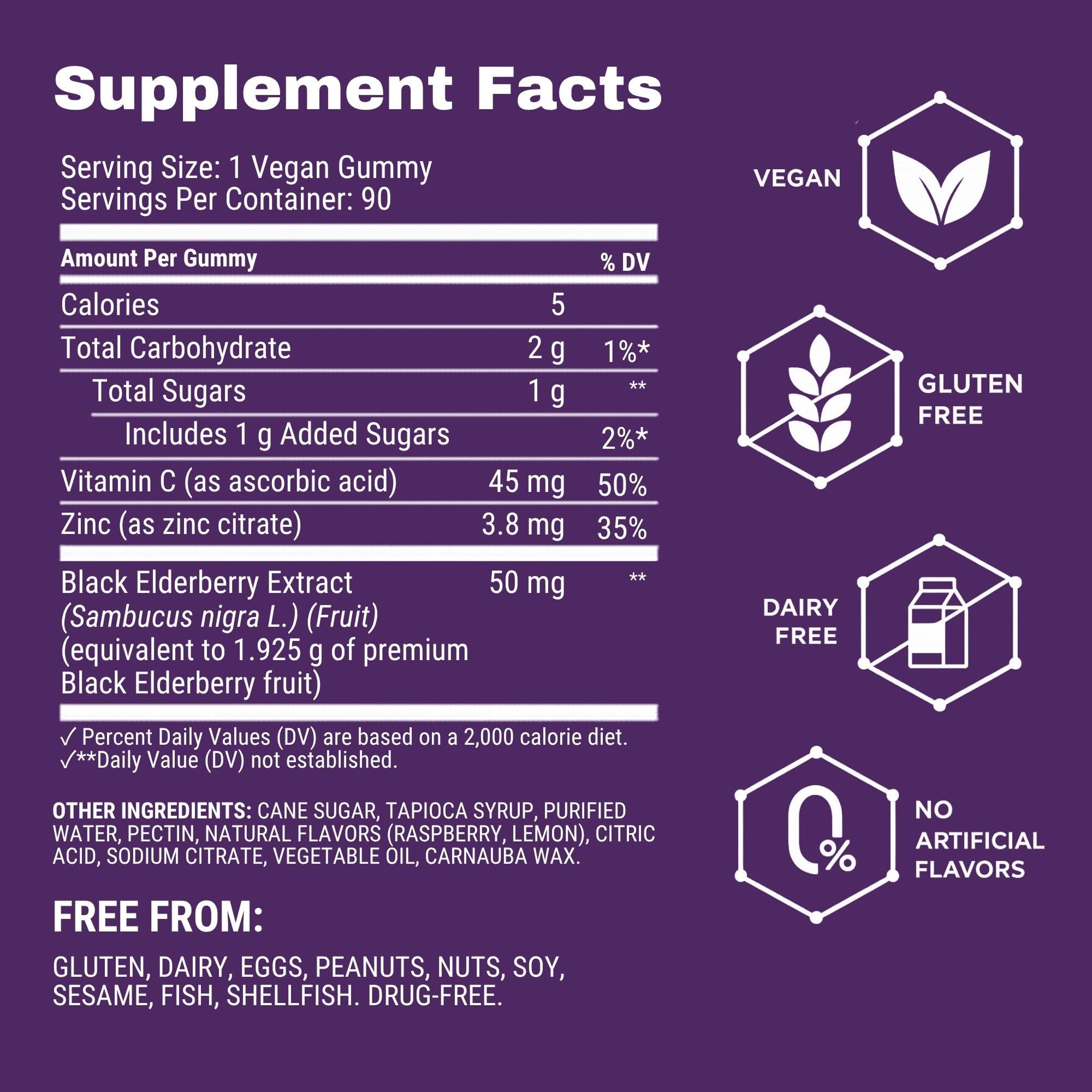 Sambucol Elderberry Gummies - Immune Support Supplement - 90 Count | Advanced Formula For Adults & Kids with Vitamin C & Zinc, Sambucol Elderberry are High in Antioxidants, Gluten Free, Vegan