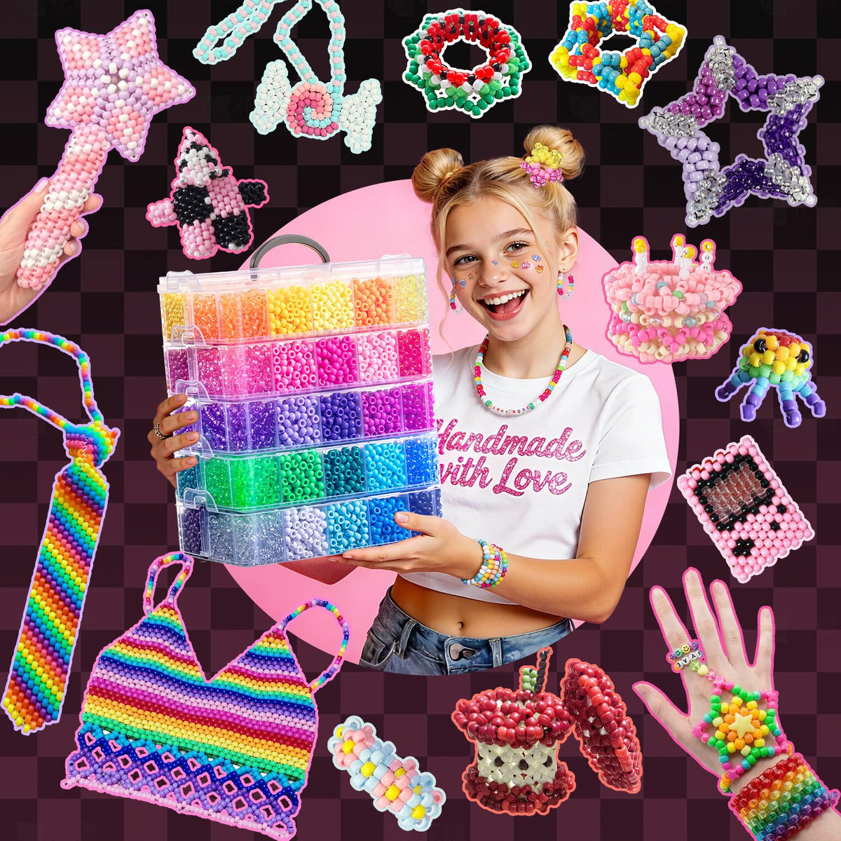 Simetufy 14000Pcs Pony Beads Bulk 50 Colors for Craft Kandi Bracelet Making