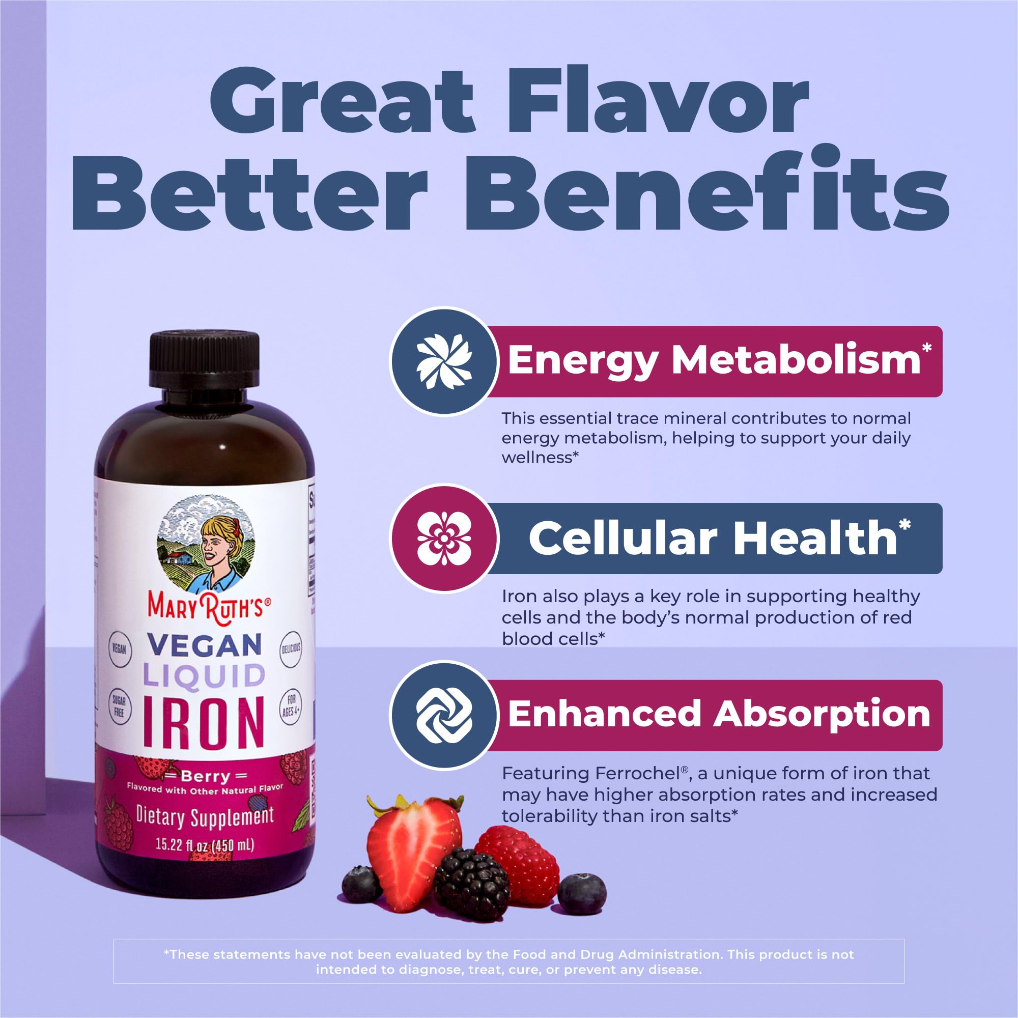 MaryRuth's Liquid Iron Supplement for Women Men & Kids, 15.22 Fl Oz, Vegan | Red Blood Cell Formation, Oxygen Support, Energy Metabolism, Ages 4 & Up, Sugar Free
