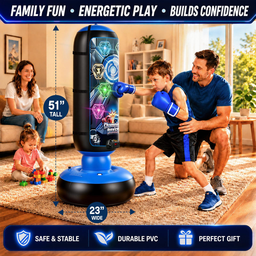 Punching Bag for Kids, Cyberpunk Boxing Set with LED Scoring