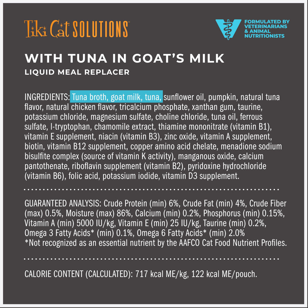 Tiki Cat Solutions Wet Cat Food, Tuna in Goats Milk, 6 oz. Spout Pouch