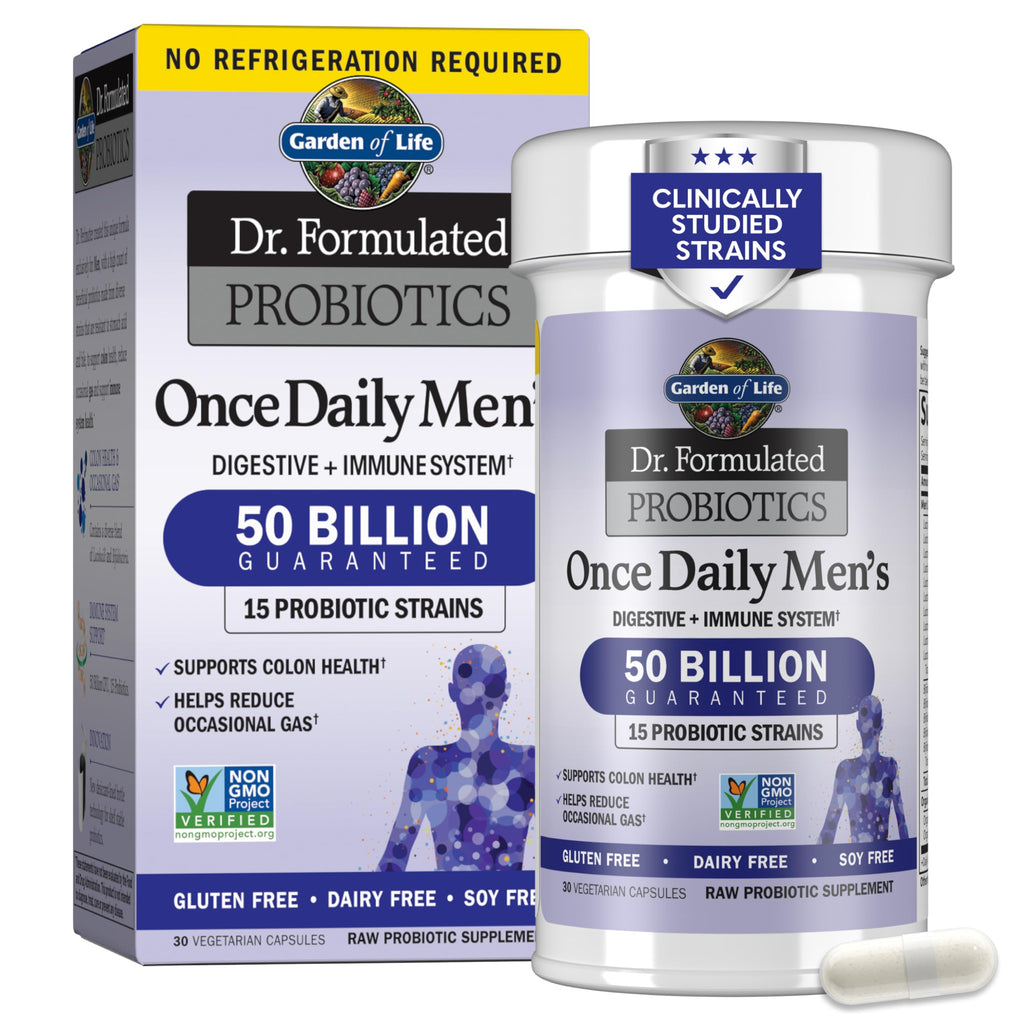 Garden of Life Probiotics for Men, Dr Formulated 50 Billion CFU 15 Probiotics for Digestive Health + Organic Prebiotic Fiber, Colon & Immune Support, Daily Gas Relief, Shelf Stable, 30 Capsules